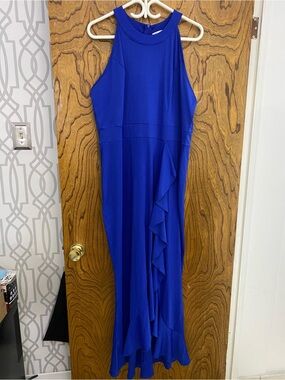 Elegant Women's Royal Blue Ruffle Maxi Dress